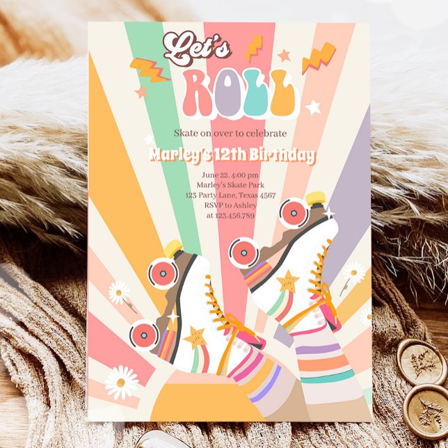 Roller Skate Skating Retro Groovy Birthday Party I Invitation (Creator Uploaded)