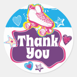 Roller Skate Thank You Skating Roller Rink Party Classic Round Sticker
