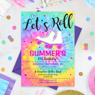 Roller skate Tie Dye Invitation Rollerskating