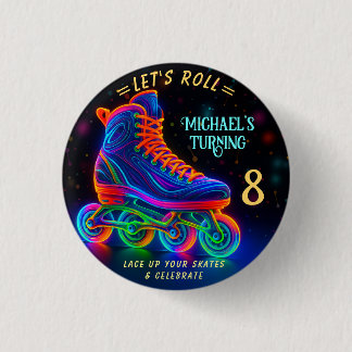 Roller Skate, Turning 8 Balloon 3 Cm Round Badge