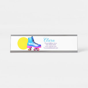 Roller skater add your name text place city phone desk name plate