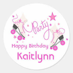 Roller Skates Birthday Party - Pink Classic Round Sticker