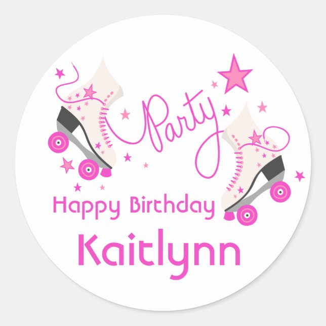 Roller Skates Birthday Party - Pink Classic Round Sticker (Front)
