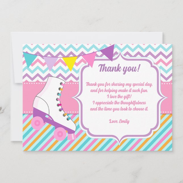 Roller Skates Birthday Thank You Card (Front)