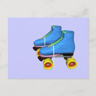 roller skates blue postcard