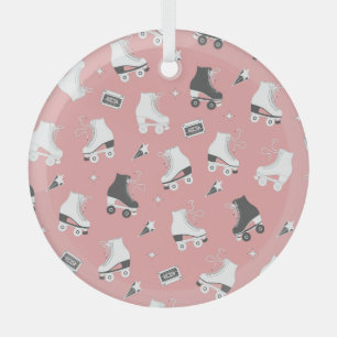 Roller skates cassette pattern. glass tree decoration