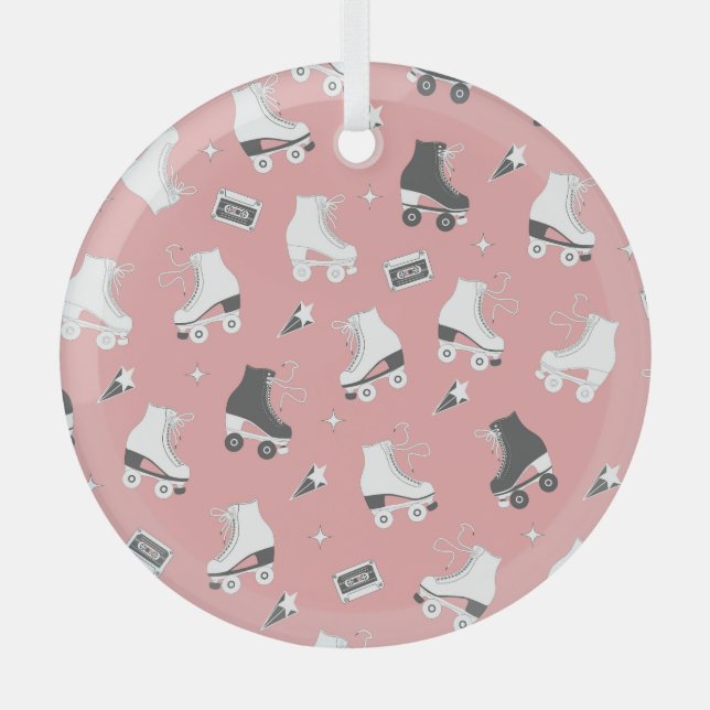 Roller skates cassette pattern. glass tree decoration (Front)