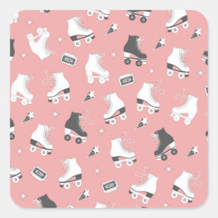 Roller skates cassette pattern. square sticker