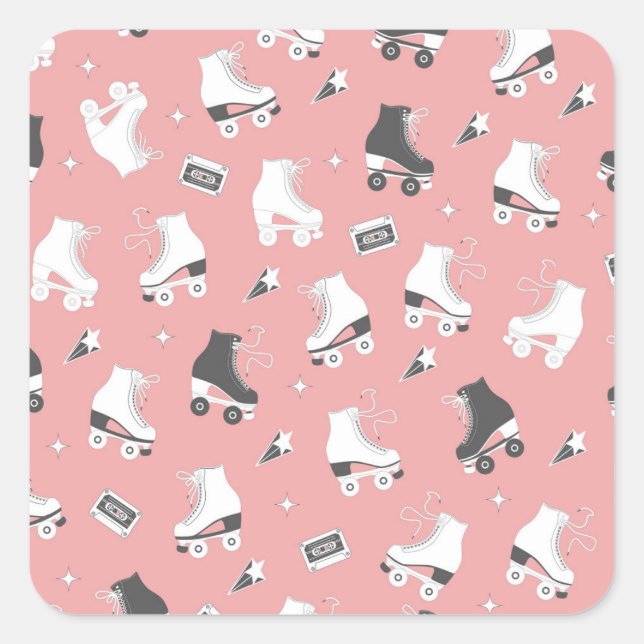 Roller skates cassette pattern. square sticker (Front)