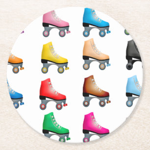 Roller Skates Colorful Pattern Retro Rollerskates Round Paper Coaster