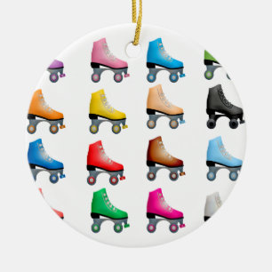 Roller Skates Colourful Pattern Retro Rollerskates Ceramic Ornament