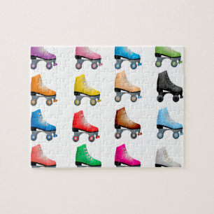 Roller Skates Colourful Pattern Retro Rollerskates Jigsaw Puzzle