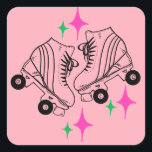 Roller Skates Derby Skating Pink Birthday Party  Square Sticker<br><div class="desc">Minimalist White Roller Skates Drawing. Two quads roller skate illustration in white. Simple aesthetic roller skating,  roller skates modern illustration. White and pink roller skates illustration design,  gift for a roller skater. Roller skates,  quads skates pink aesthetic. Roller skates,  roller skating goodie bag gifts.</div>