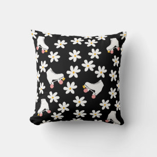  Roller Skates Floral Black Roller Skater Gift   Cushion