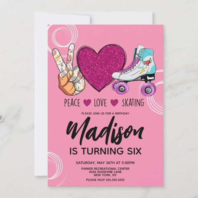 Roller Skates Pink Heart Birthday Party Invitation (Front)