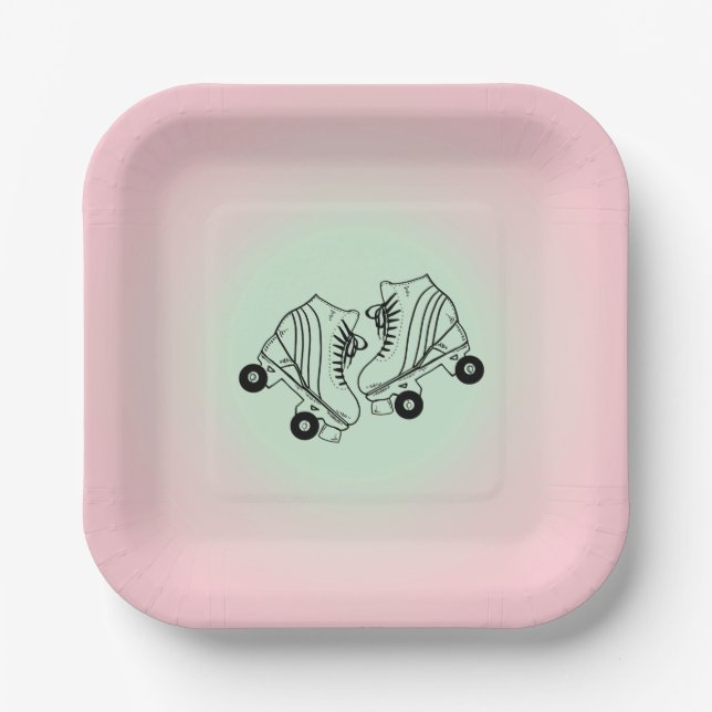 Roller Skates Pink Ombre  Paper Plate (Front)