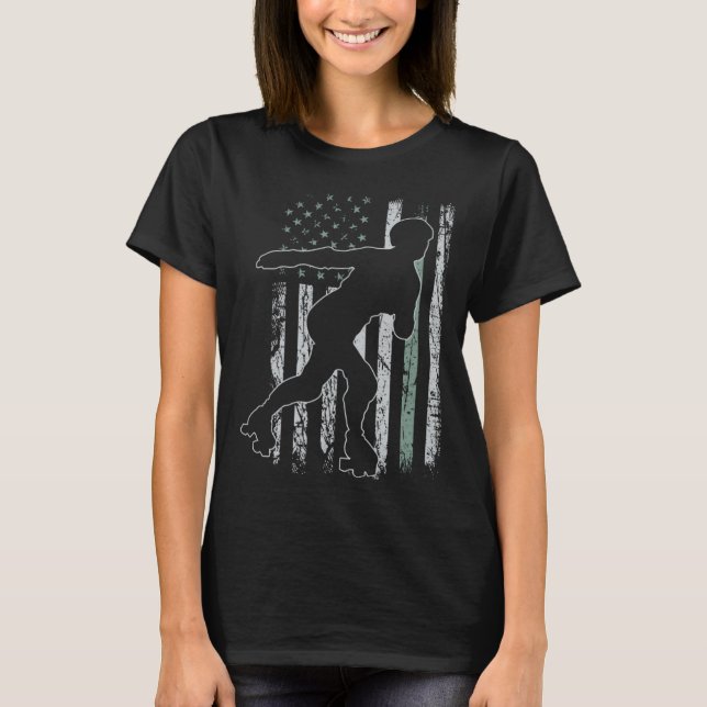 Roller Skates Retro USA Flag Skate 4th of July T-Shirt (Front)