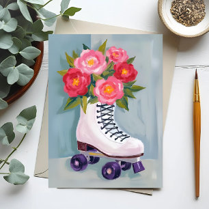 Roller Skates Rose Bouquet Painting Postcard