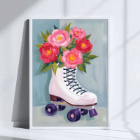 Roller Skates Rose Bouquet Painting Watercolor