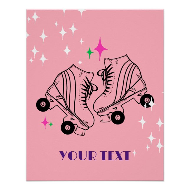 Roller Skates Skating Pink Birthday Disco Party  Poster (Front)