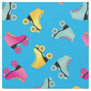 Roller Skates Skating Rink Retro Blue Fabric