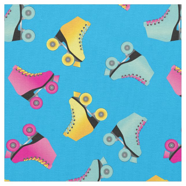 Roller Skates Skating Rink Retro Blue Fabric (Close Up)