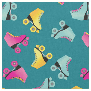 Roller Skates Skating Rink Retro Teal Fabric