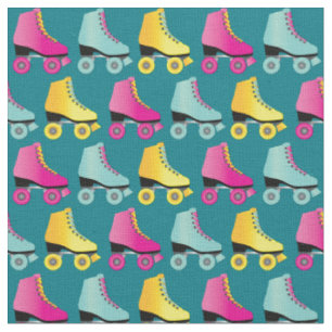 Roller Skates Skating Rink Retro Teal Fabric