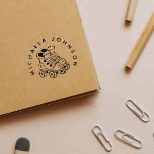 Roller Skates Sport Custom Name Rubber Stamp