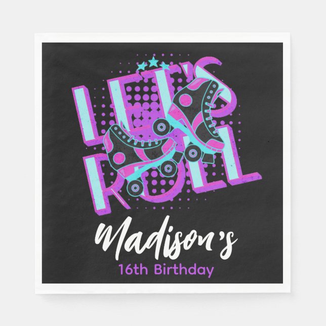 Roller Skates Sweet 16 Theme Birthday Party Napkin (Front)