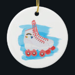 Roller Skates with Watercolor Splash Ceramic Ornament<br><div class="desc">Cool things come from the past! A cute illustration of roller skates with blue watercolor paint strokes in background. Perfect for boys and girls, big or small who love vintage style roller skates. Ideal birthday gift, nursery decor, kids room art, home decor, back to school or any other special occasion....</div>