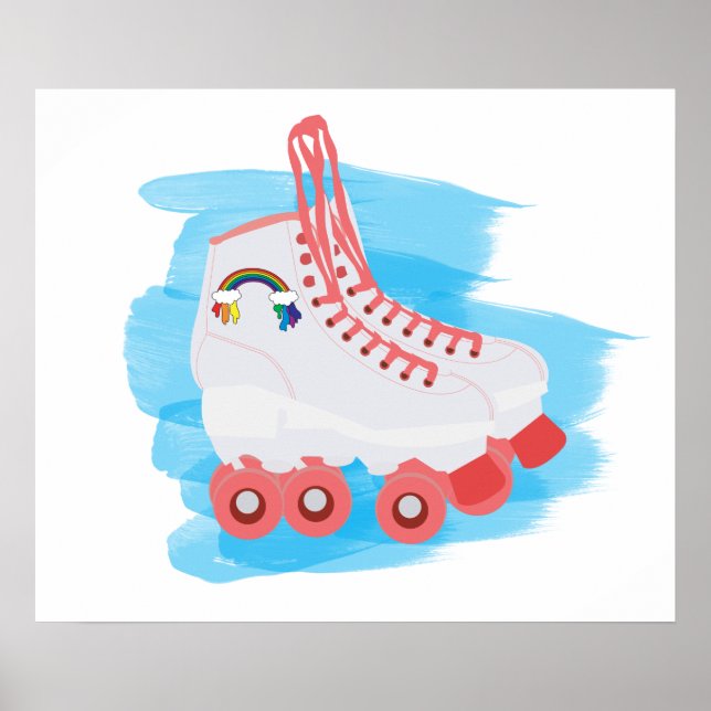 Roller Skates with Watercolor Splash Poster (Front)