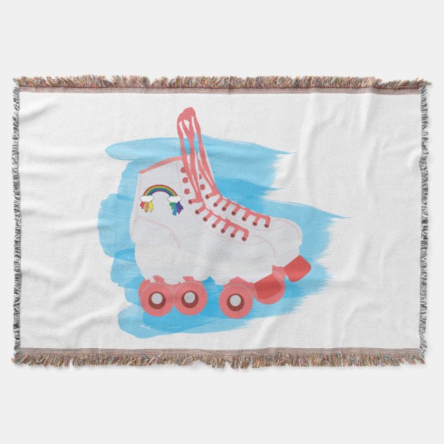 Roller Skates with Watercolor Splash Throw Blanket (Front)