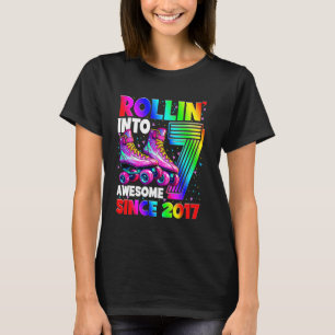 Roller Skating 7th Birthday Girls Rollin into 7 Aw T-Shirt