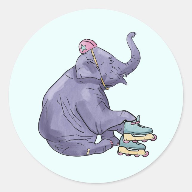 roller skating animal classic round sticker (Front)