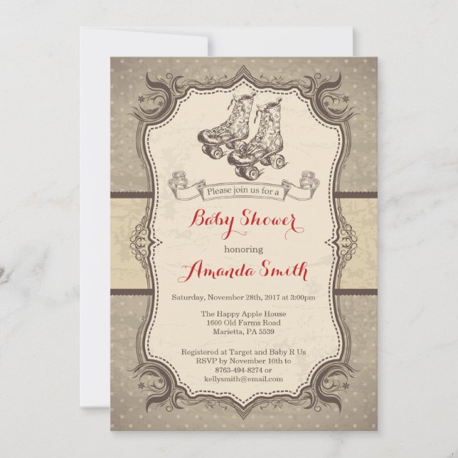 Roller Skating Baby Shower Invitation Vintage (Front)