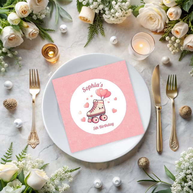 Roller Skating Balloons Glitter Girl's Birthday Napkin (Creator Uploaded)