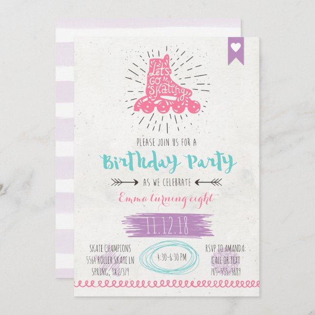 Roller Skating Birthday Invitatio Invitation (Front/Back)