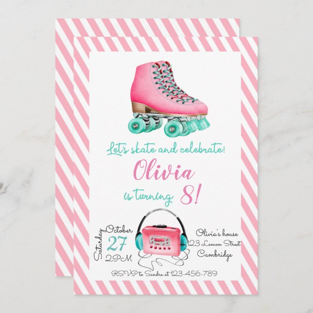Roller Skating Birthday Invitation (Front/Back)