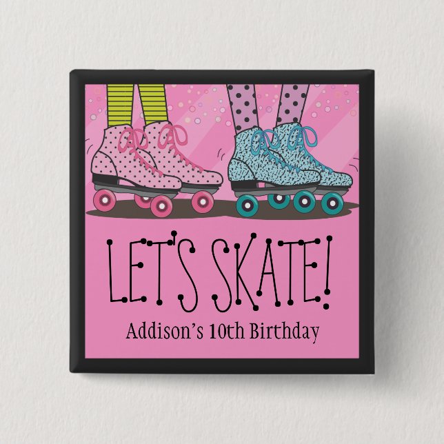 Roller Skating Birthday Party Favour for Girls 15 Cm Square Badge (Front)