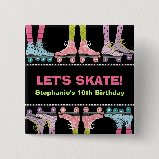 Roller Skating Birthday Party Favour for Girls 15 Cm Square Badge (Front)