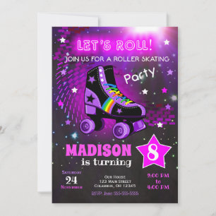 Roller Skating Birthday Party Invitation / Neon