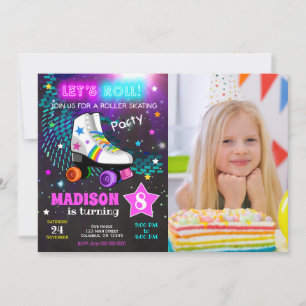 Roller Skating Birthday Party Invitation / Neon