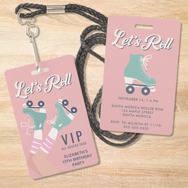Roller Skating Birthday Party Invitation VIP ID Badge (Creator Uploaded)