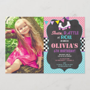 Roller Skating Birthday party photo invitation