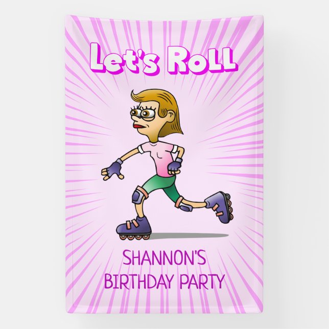 Roller Skating Birthday Party Pink Banner (Vertical)