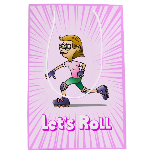 Roller Skating Birthday Party Pink Medium Gift Bag (Front)