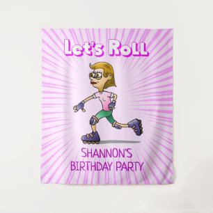 Roller Skating Birthday Party Pink Tapestry