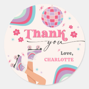 Roller Skating Birthday Retro Rainbow  Classic Round Sticker