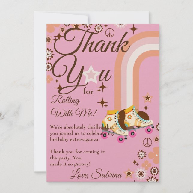 Roller Skating Birthday Thank You Card (Front)